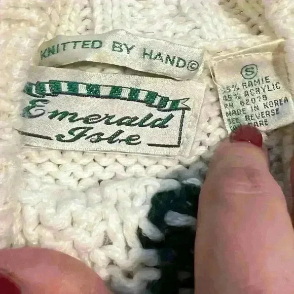 Vintage Emerald Isle Hand Knitted Floral Sweater Size Small Oversized 90s Granny - Picture 3 of 8